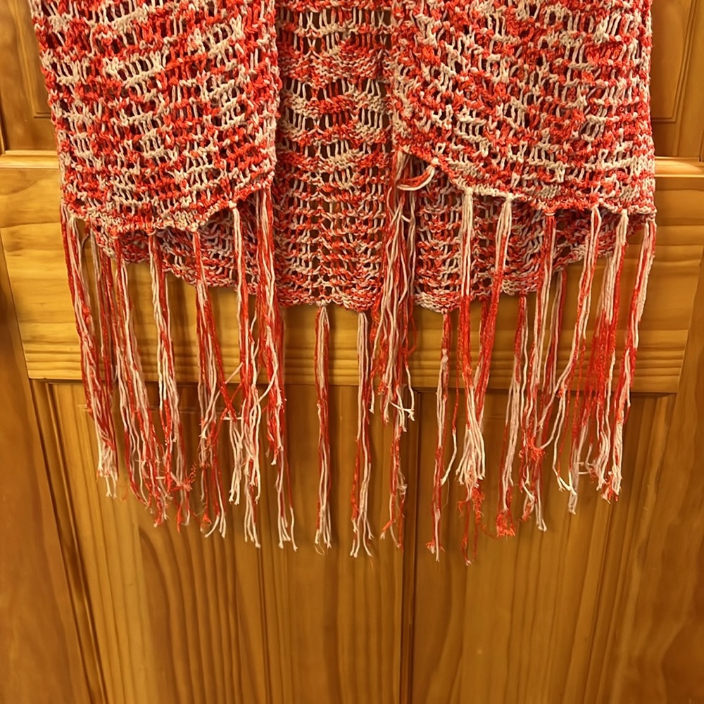 Dark Orange, Tan/Off White, Vest With Fringe View 2